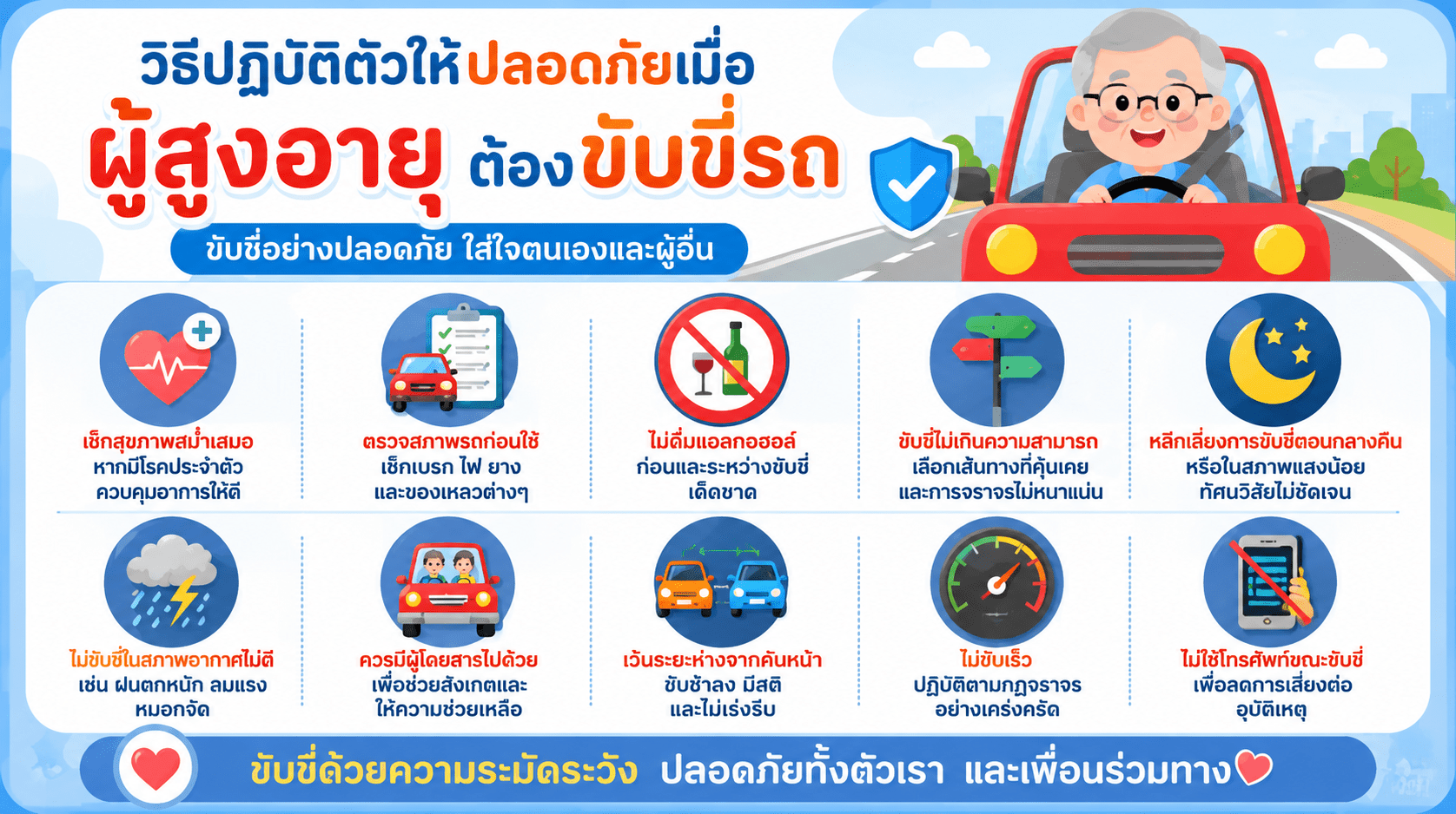 วิธีปฏิบัติตัวให้ปลอดภัยเมื่อผู้สูงอายุต้องขับขี่รถ